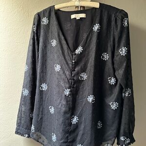 LOFT Ink BLUE Blouse with Blue Floral Pattern